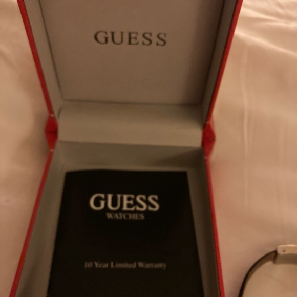Guess Silver and Black Vegan Leather Rectangular Watch - Picture 3 of 4